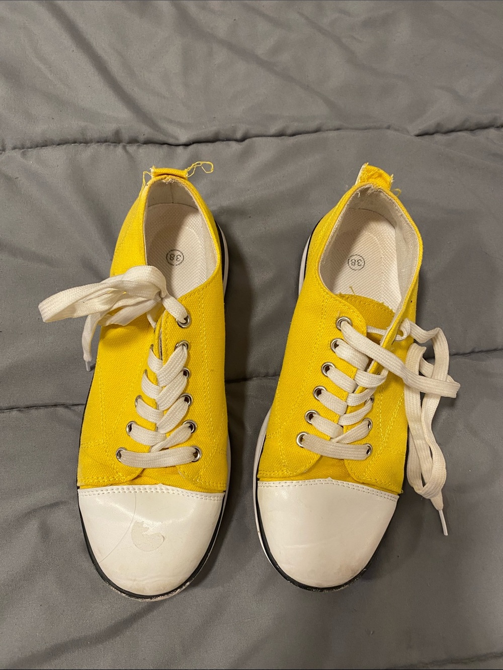 Women’s Yellow Canvas Lace-Up Sneakers with White Toe Cap